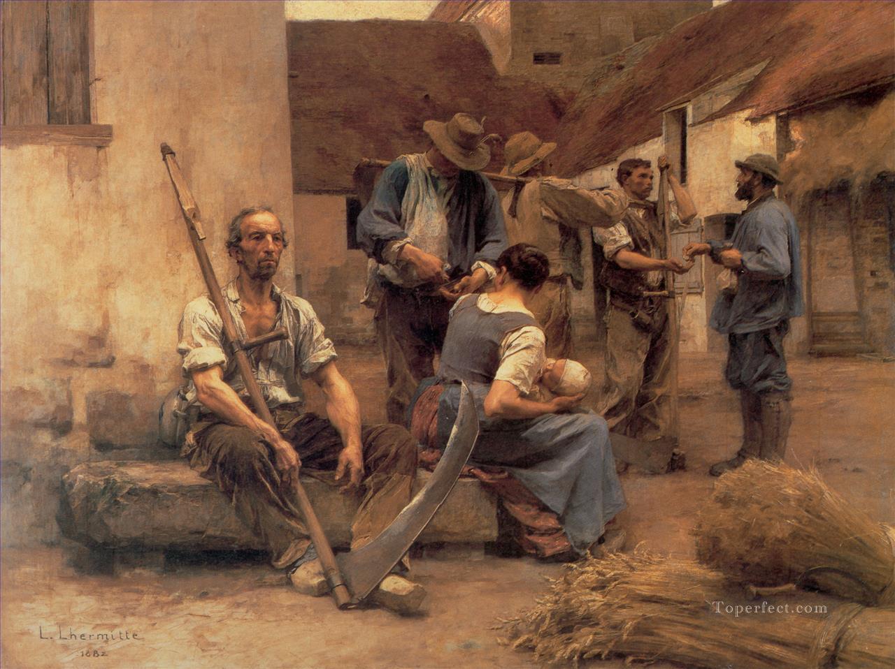 La Paye des moissonneurs rural scenes peasant Leon Augustin Lhermitte Oil Paintings